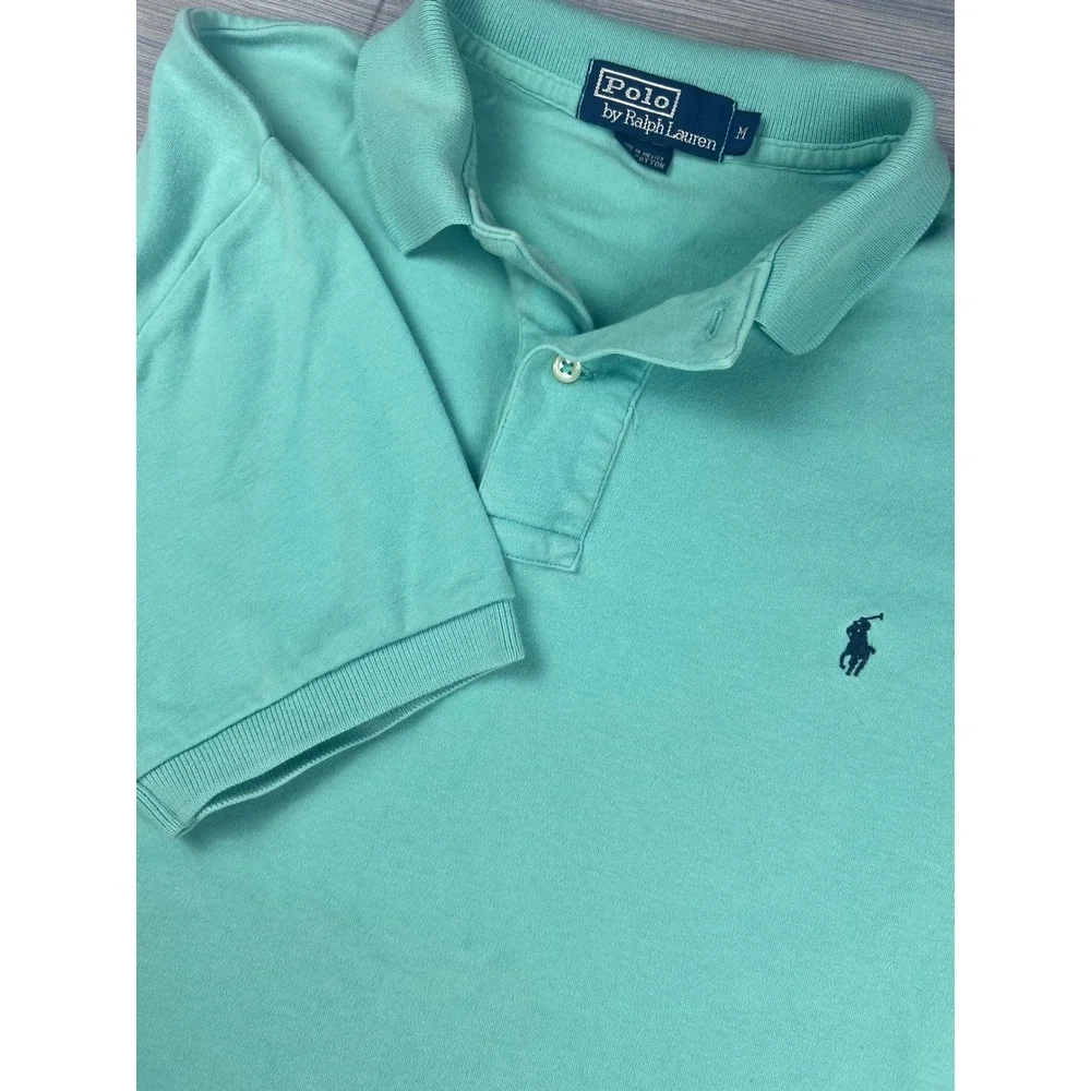 Polo Ralph Lauren Mens Medium Turquoise Aqua Blue Short Sleeve Cotton Polo Shirt